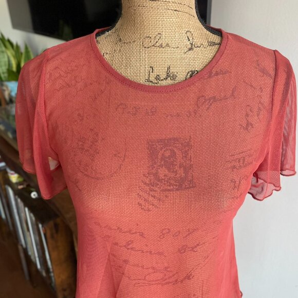 Blue Blush • Red Rust Orange Sheer Mesh Cropped Top | Women’s S/M - Picture 2 of 10